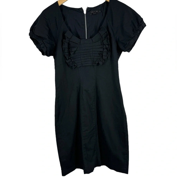 Ted Baker Pleated Pencil Dress Black Short Sleeve Knee Length 3 approx 10-12 US - Picture 1 of 5